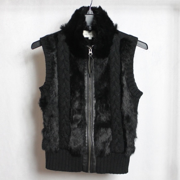 Jackets & Blazers - Rabbit Fur and Leather Knit Vest